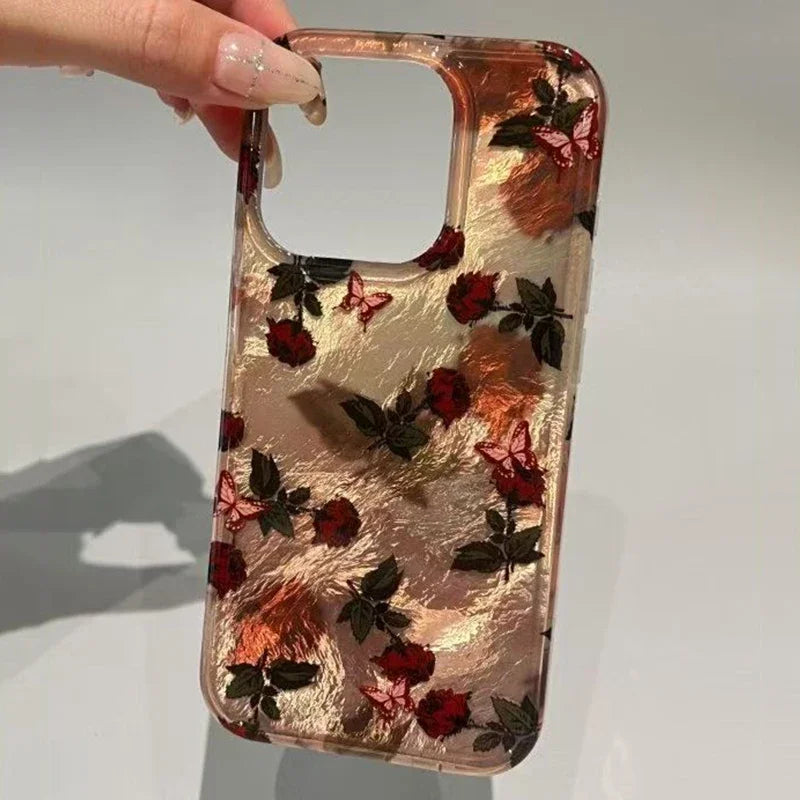 YICKYUE  Brown Bottom Leaf Pattern Phone Case For iPhone 16e Cases iPhone 16 Pro Max 15 14 13 12 11 XS X XR 7 8 Plus Shockproof TPU Cover