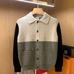 Hearujoy Patchwork Knitted Cardigan Sweater Autumn Winter Men's Matching Color Casual Loose Knitwear Fashion Sweaters Warm Coat Versatile
