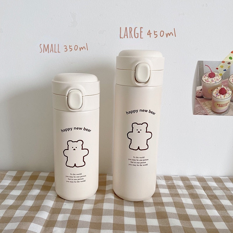 Korean Style Kawaii Girl Simple Bear Vacuum Flask Water Bottle Water Cup Cute Creative Outdoor Portable Vacuum Flask