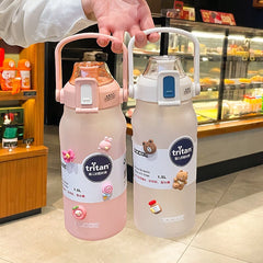 1500/2000ml Large Capacity Tritan Water Bottle With Time Marker Leak-Proof BPA Frosted Gradient Color Girls Sports Drinking Cup