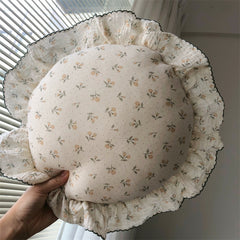 YICKYUE  -  Nordic Style Cotton Ruffled Pillow Small Fresh Floral Sweet Ruffles Chair Cushion Stuffed Home Sofa Bed Car Waist Pillow Decor