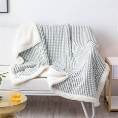 Yickyue Simple Modern Double-layer Lambskin Blanket Ins Korean-style Plaid Thickened Warm Sofa Nap Blanket Skin-friendly Soft Shawl