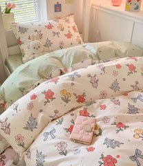 YICKYUE  -  Cute sweet colorful flower bedding set single double,twin full queen king cotton home textile bed sheet pillow case quilt cover
