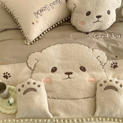 Yickyue Cute Cartoon Bear Applique Embroidery 100% Cotton Child Bedding Set Single Quilt Cover Bed Comforter Cover Bed Sheet Pillowcases