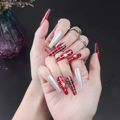 24Pc/Boxed Christmas Wearing Reusable False Nails Snowflake Silver Glitter Long Ballet Fake Nails Full Cover Artificial Nail Art