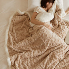 Yickyue Winter Double Layer Thick Blanket Soft Warm Sherpa Wool Blankets Geometric Plaid Taff Cashmere lamb Throw Blankets Girls Gift