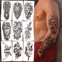 YICKYUE  -  10pcs/lot lion tiger wolf tribal totem temporary tattoos sleeve arm sexy body art painting men tattoo sticker black big decal