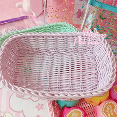 W&G Candy Color Rattan Tabletop Sundries Storage Frame Throw Resistant Woven Basket Home Cosmetics Snacks Nuts Fruit Basket