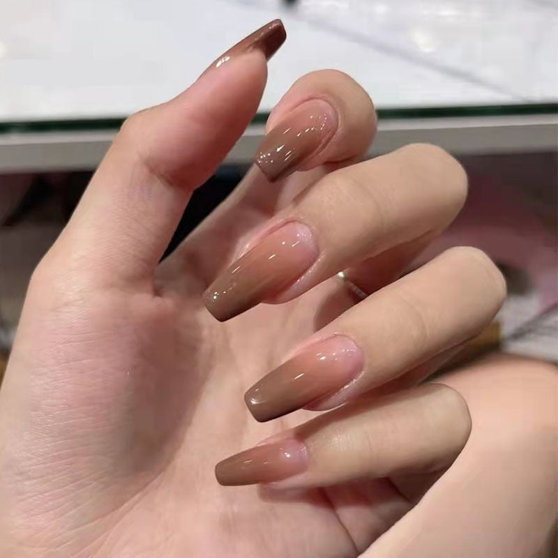 Autumn Nails press on Patch Long Pointed Head Ballet Nails Gradient Brown Finished Nail Piece 24pcs Glue Type Best Gifts Ty