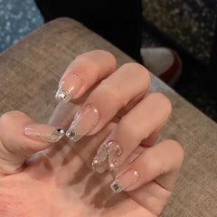 24pcs/Set Fake Nails Butterfly Rhinestone Design Artificial Nail Diy Fashion False Nails With Glue Fake Nails Press On For Girl
