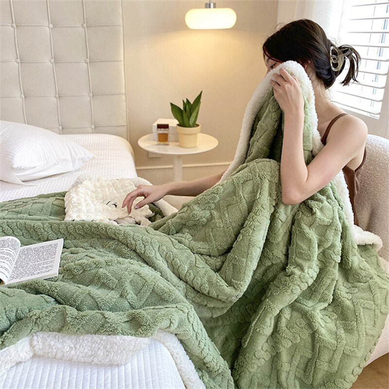 Yickyue Spring Winter Warm Blanket Imitation Wool Thicken Flannel Blankets for Bed Sofa Soft Skin Friendly Warmth Comforter Washable