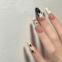 YICKYUE  -  10pcs Handmade Star Long French False Nails Press on Nails Fake Nials Reusable Wearable Nail Tips Artificial False Nails