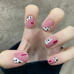 Leopard Black White Fake Nails With Glue Designs Short Round Artificial Nails Tips Press On Nail False Nail Tips Set Manicure