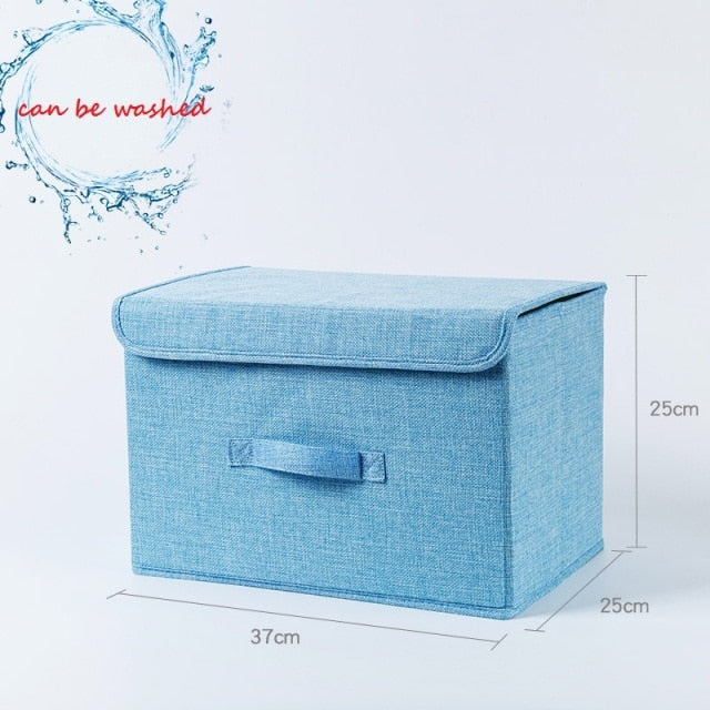 2021 New Washable Cotton Linen Fabric Folding CD Storage Box Foldable Bins Toys Organizer With Lid Storage Basket Laundry Basket