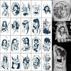 YICKYUE  -  20 Sheets Long Lasting 15 Days Fake Tattoo Stickers Herbal Natural Juice Ink Temporary Tattoos Hand Rose Butterfly Snake Moon