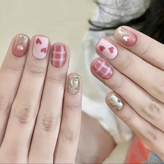 YICKYUE  -  10Pcs Handmade Press on Nails Cute Short Watercolor Fake Nails INS Irregular Design Ballet False Nails Full Cover Art Nail Tips