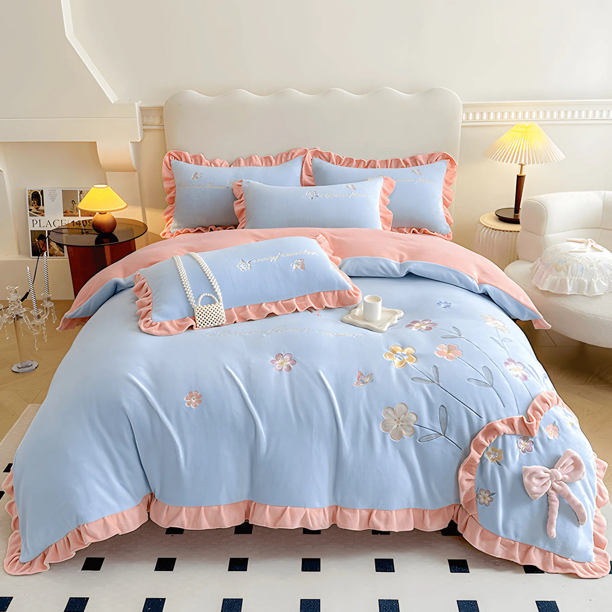 Yickyue - Aesthetic Embroidery Warm Milk Velvet Duvet Cover Bedding Set