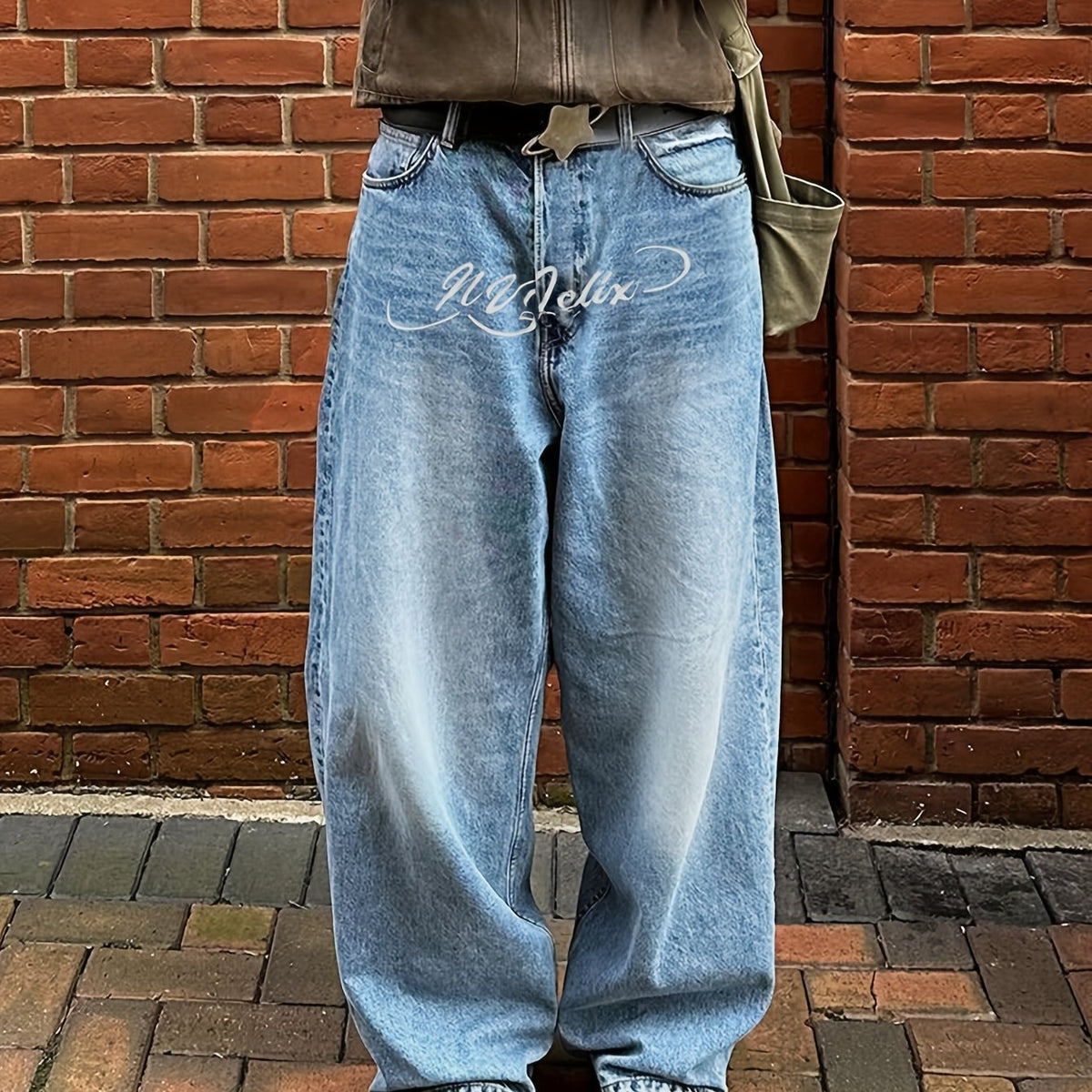 HEARUJOY  -  Casual Straight Leg Embroidered Alphabet Pattern Regular Length Non-Stretch Woven Fabric Pants for Adult