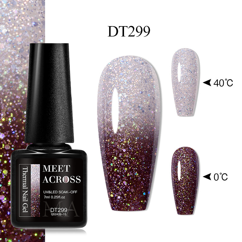 YICKYUE  -  7ml Thermal Gel Nail Polish Sparkly Glitter 3 Layers Color Changing Gel Soak Off UV Painting Varnish Nail Art Design
