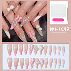 YICKYUE  -  24pcs/box,long almond nails,glitter diamonds,press on nails,nail art patches,reusable,removable,y2k nails,for women girls daily