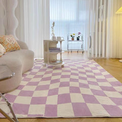 Yickyue Checkerboard Carpets for Living Room Girl Ins Style Bedroom Bedside Carpet Large Area Lattice Floor Mat Fluffy Soft Lounge Rug