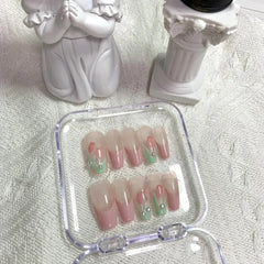 YICKYUE -  Green Cat's Eye Tulip Wearable Nail Pieces Light Therapy Handmade False Nails Wearing Finished Nails Artistic Patch Decoration