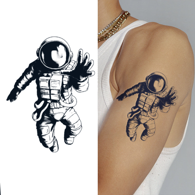 YICKYUE  -  1pc Black Waterproof Temporary Tattoo Astronaut Universe Series Fake Tattoo Arm Tatoos Body Art Cool Cartoon Tattoo Sticker