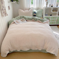YICKYUE  -  Winter Thicken Warm Berber Fleece Princess Bedding Set Queen Size Plush Soft Duvet Cover Set Flat/Fitted Bed Sheet Pillowcases