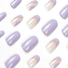 24pcs Purple French Designs False Nail Full Cover Fake Nails Tips DIY Glue Press On Nails Wearable Nail Patch Manicure