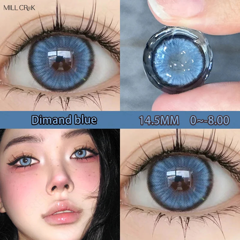 YICKYUE  -  1Pair Newly Lenses Colored Contact Lenses with Prescription Myopia Lenses with Degree 0~-8 Blue Lenses Fast Shipping
