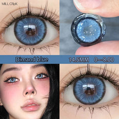 YICKYUE  -  1Pair Newly Lenses Colored Contact Lenses with Prescription Myopia Lenses with Degree 0~-8 Blue Lenses Fast Shipping