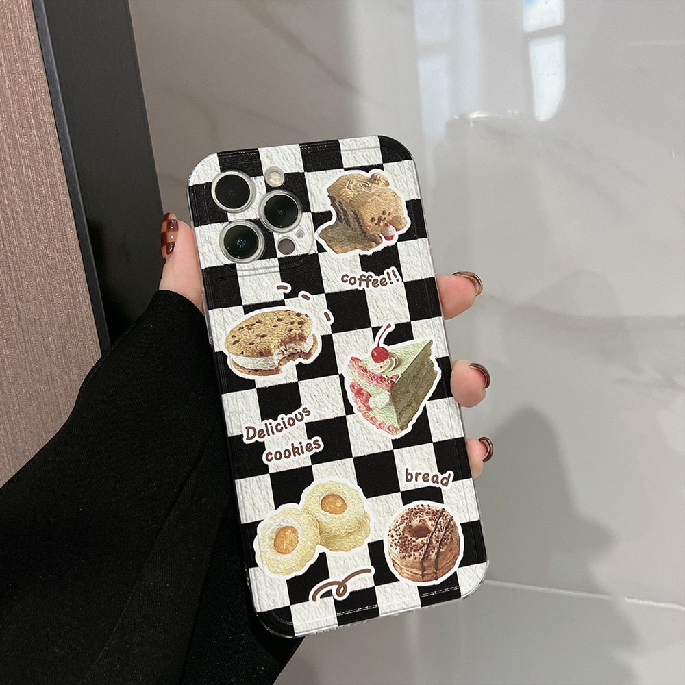 Bread coffee cake delicious soft silicone shockproof phone case for iphone x xr xsmax 12 mini 11 13 pro max 8 7 plus cute cover