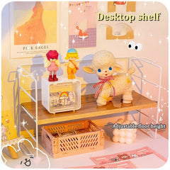 Yickyue Desktop Shelf Wrought Iron Wooden Desk Small Shelf Storage 2layers Student Desk Cosmetics Stationery Finishing Rack Organizer