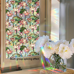 YICKYUE  -  Vibrant for Lotus Flower Window Cling - 17x39.37 Inch, Double-Sided Privacy Sticker with Mosaic Effect, Electrostatic No-Residue PVC Film for Home & Office Use, Waterproof & Mildew Proof, Home Window Treatment | V