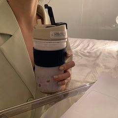 Korean Glass Water Bottle ins Portable Glass Cup With Lid Straw For Coffee Milk Tea Juice Anti-scalding School Drink Bottle Gift