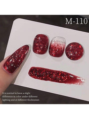 YICKYUE  -  1pc 15ml Red Shimmer Gel Nail Polish, Reflective Gel Polish for Women, High Shine Glitter Nail Gel