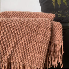 Yickyue Knitted Throw Blanket with Tassels Bubble Textured Lightweight Throws for Couch Cover Home Decor 130x170cm