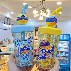 Yickyue Double Layer Plastic Straw Water Bottle Cute Cartoons Shake Cup Drinking Mug Portable Large Capacity For Adult Kids Mixing Cups