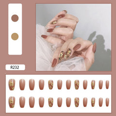 24Pcs/Box Brown Daisy Short Ballet Wearable Fake Nails press on Square Head Full Cover Detachable Finished Fingernails