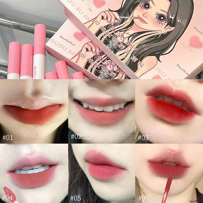 Yickyue 6/5Pcs Cute Honey Matte Lipstick Moisturizing Hydrating Lip Gloss Makeup Long Lasting Pigmented Sexy Glass Cosmetic For Women