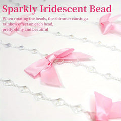 YICKYUE  Pink Bow Hanging Garland Ribbon Bow Party Decorations Coquette Birthday Decorations Bow with Crystal Bead for Bachelorette Bridal Shower Engagement Wedding Pink