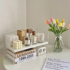 Yickyue White Tabletop Sundry Storage Shelf,Student Hostel Storage Rack,Perfume Cup Finishing Rack,Double Deck Single Layer Storage