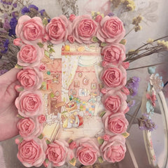 YICKYUE  -  Rose Pink Shape Resin Picture Frame, American 7 Inch Flower Photo, Creative Light, Luxury Set Up, Idyllic Lady, Home Decor