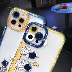 Astronaut Planet Stars Candy Color Phone Case For iPhone 13 12 11 Pro Max X XS XR 7 8 Plus SE 2022  Lens Protected Soft TPU Back
