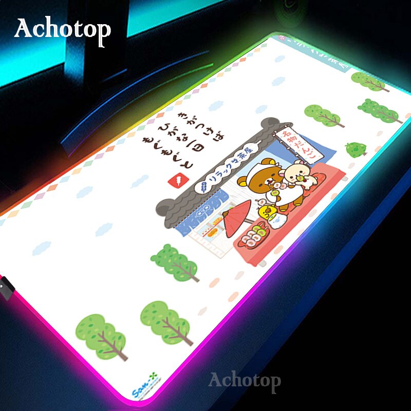 Cute rilakkuma RGB Computer Luminous Gaming MousePad Colorful Large Glowing LED Extended Illuminated Keyboard Blanket Desk Mat