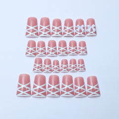 YICKYUE  -  3D White Bow Fake Nails White Ribbon Design False Nails Duckbill shaped Press on Nail tips Korean Sweet Artificial Nail patches