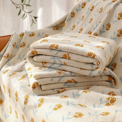 YICKYUE  -  Flower Knitted Blanket Bed Car Sofa Blanket Cover Ins Floral Knitted Bed Blanket Throw Blankets For Picnic Travel 130x170cm