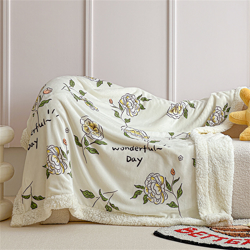 YICKYUE  -  Printed Autumn Winter Warm Blankets for Throw Soft Coral Fleece Warmth Thicken Bedspread Imitation Lambswool Sofa Cover Blanket