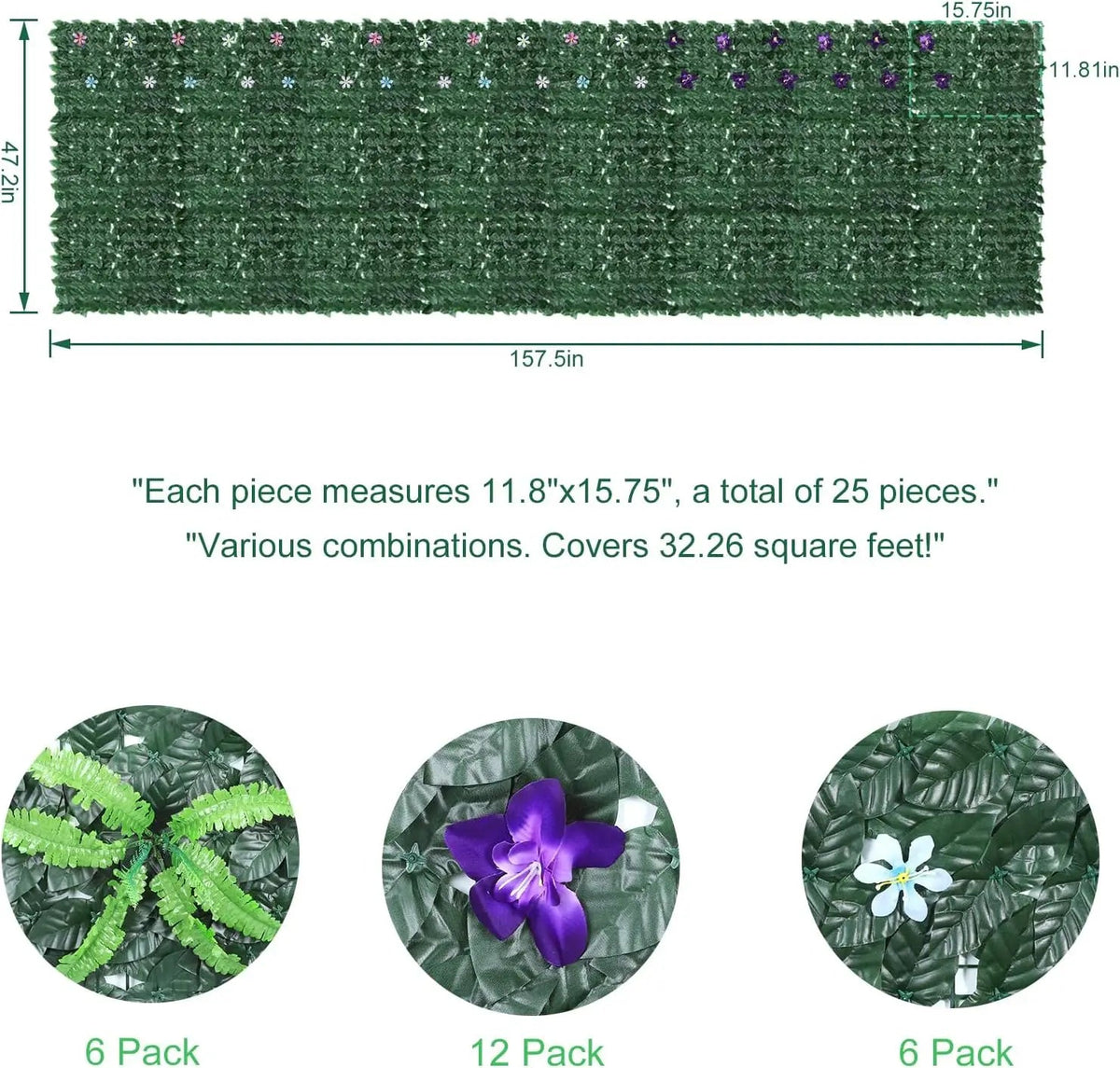 YICKYUE  Artificial Ivy Flower Privacy Fence Screen, Green Background Wall Indoor and Outdoor Garden Fence Decoration
