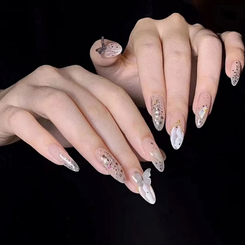 24Pcs French Nails 3D Bow False Nails Press on Nails Coffin Artificial Nails Full Cover Extra Long Nail Tips for Women Girls